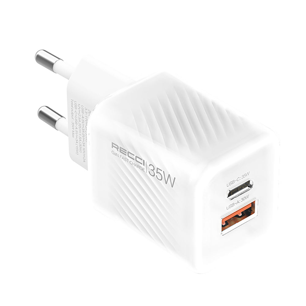 Recci RC83E Type-C PD & USB-A GaN Teknolojili QC3.0 Hızlı Şarj Başlığı 35W Recci RC83E Type-C PD & USB-A GaN Teknolojili QC3.0 Hızlı Şarj Başlığı 35W